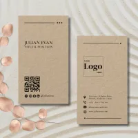 Minimalistic Rustic Kraft Brow Paper QR Code Business Card