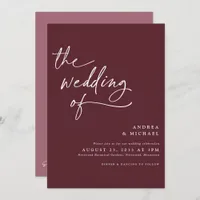 Modern Burgundy / Merlot Handwriting Wedding Invitation