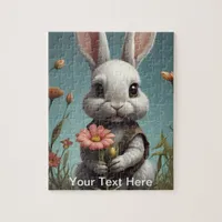 Cute Bunny Rabbit holding a flower Jigsaw Puzzle