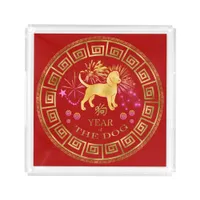 Chinese Zodiac Dog Red/Gold ID542 Acrylic Tray