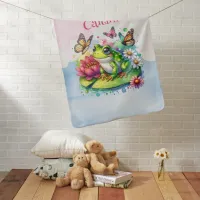 Personalized Frog, Flowers and Butterflies Baby Baby Blanket