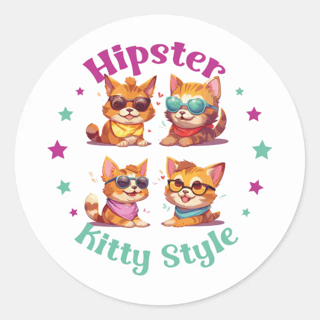 Kitty Hipster Style Classic Round Sticker