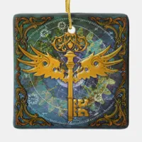 Steampunk Winged Key Ceramic Ornament