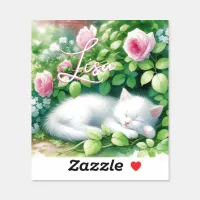 Personalized Sweet White Kitten Napping Sticker