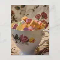 Valentine Candy and Rose Teacup Holiday Postcard