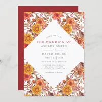 Rustic Watercolor Autumn Floral Wedding Invitation