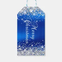 Glittery Silver and Royal Blue Merry Christmas Gift Tags