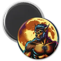 Comic Book Style Werewolf in Front of Full Moon Magnet