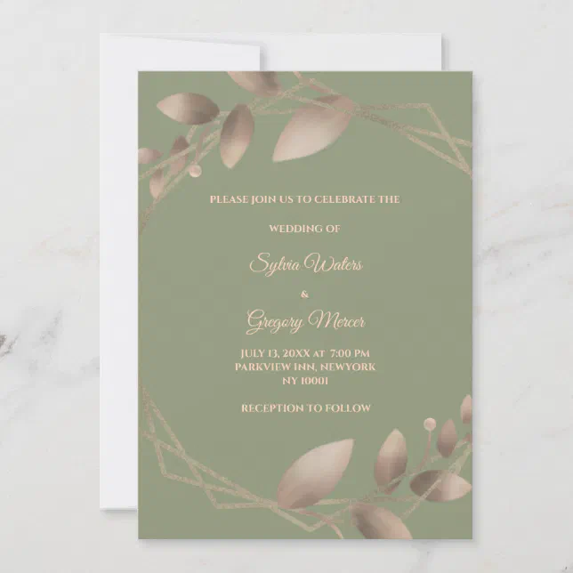 Modern Simple botanical elegant sage green gold  Invitation