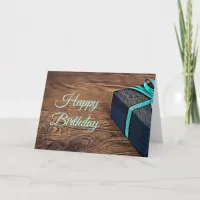 Happy Birthday Card Rustic Wood Black and Blue