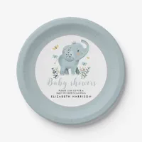 Adorable Elephant Blue Baby Boy Shower Paper Plates