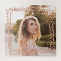 Rose Gold Hearts Border Photo Jigsaw Puzzle