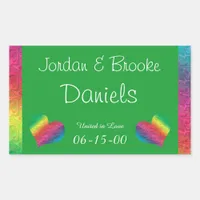 [Rainbow Crinkle Wedding] Heart Butterfly Green Rectangular Sticker