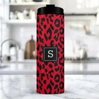 Bold Red Leopard Animal Print Monogram Thermal Tumbler