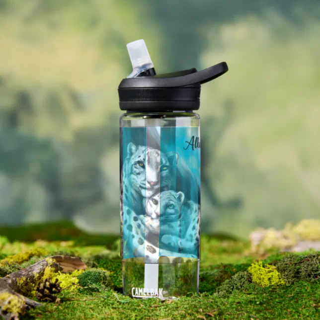 Mother Snow Leopard and Cub in the Mountains Water Bottle