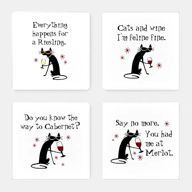 Punny Wine Quotes Cabernet Cat Coaster Set