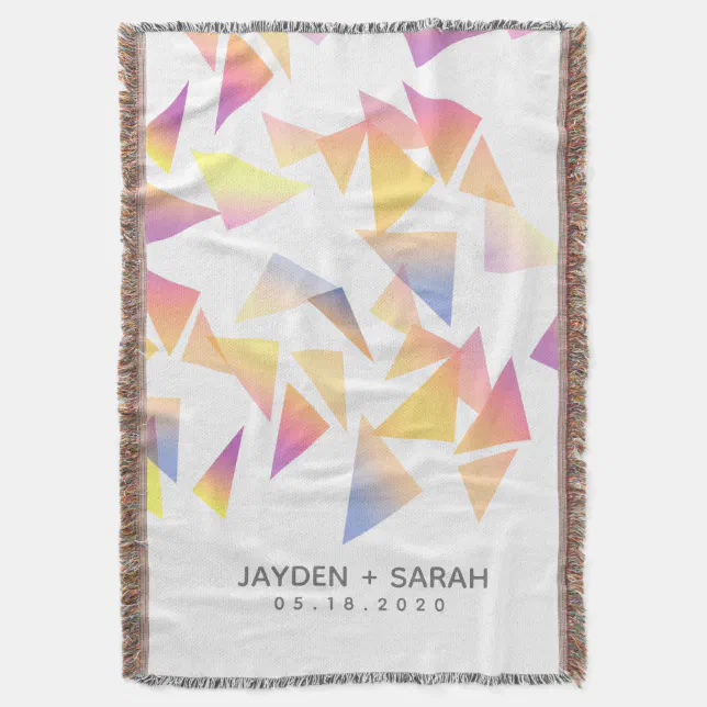 Pastel Triangle Confetti on White Wedding Throw Blanket