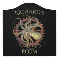 Personalized Steampunk Octopus & Rusty Clockwork  Door Sign