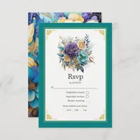 Teal, Purple, and Gold Floral Wedding RSVP Card