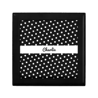 Personalized Polka Dot Patterned Black and White Gift Box