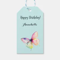 Delicate Pink Butterfly in Pastel Rainbow Colors Gift Tags