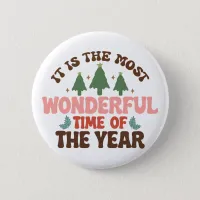Wonderful Time Retro Groovy Christmas Holidays Button