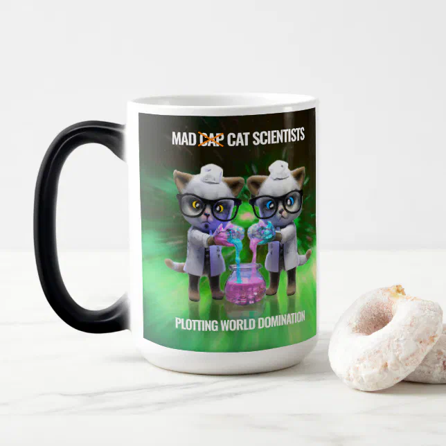 Funny Mad Cat Scientists Plotting World Domination Magic Mug