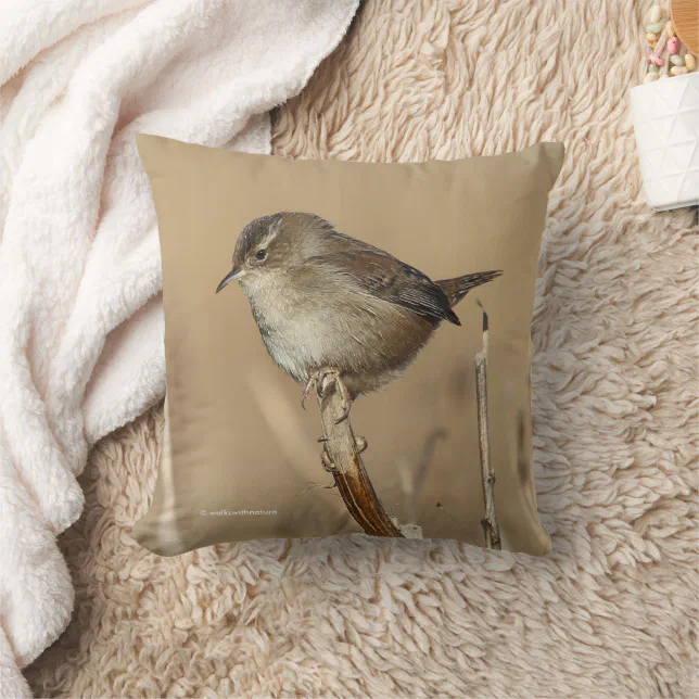 Profile of a Beautiful Marsh Wren Throw Pillow