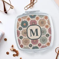 Vintage Pretty Floral pattern Monogram Compact Mirror