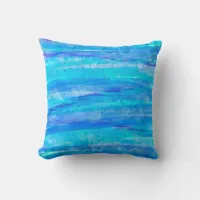 Aqua Blue Abstract Waves Throw Pillow