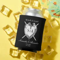 Gothic Skeleton Skull Heart Black Wedding Can Cooler