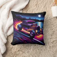 Hot rod cruising under the moonlight by the lake throw pillow