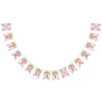 Pink and Green Nostalgic Floral bunting banner