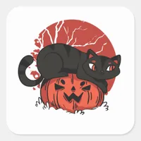 Halloween Cat and Jack o Lantern Square Sticker