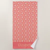 Personalized Peach, Cream, & Coral Floral Pattern Beach Towel