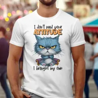 Defiant Blue Feline With Rebellious Words T-Shirt