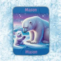 Mommy Polar Bear with Cub | Baby Blanket