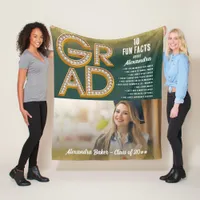 Grad Graduation Gold Glitter Fun Facts Photo Class Fleece Blanket