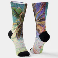 Abstract Rainbow Palm Tree on Isla Saona Caribbean Socks