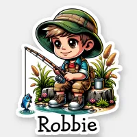 Little Boy Fishing Cartoon Personalized Sticker