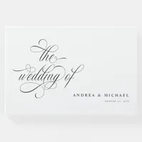 Elegant Calligraphy Script Black and White Wedding Guest Book