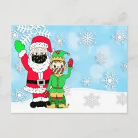 Santa and Elf in Facemasks Letter from Santa Blank Holiday Postcard