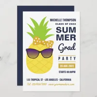 Navy Blue and Gold Pineapple Summer Grad Party Inv Invitation