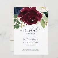 Bridal Shower Watercolor Bouquet Burgundy Navy Invitation