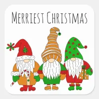 Three cute Christmas Gnomes Merriest Christmas Square Sticker