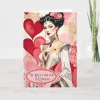 Valentine Lady in Elegant White and Red Gown Announcement