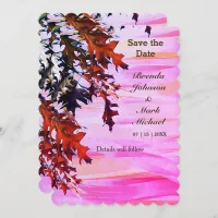 Autumn Colored Leaves Pink Swirl Save the Date