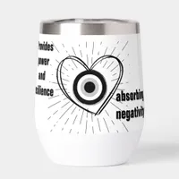 Rays, Heart , Black Evil Eye protection monogram | Thermal Wine Tumbler