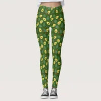 Khaki Green Avocado Pattern Trendy Yoga Gym Kit Leggings