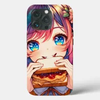 Cute Anime Girl eating a Peanut Butter and Jelly Case-Mate iPhone Case